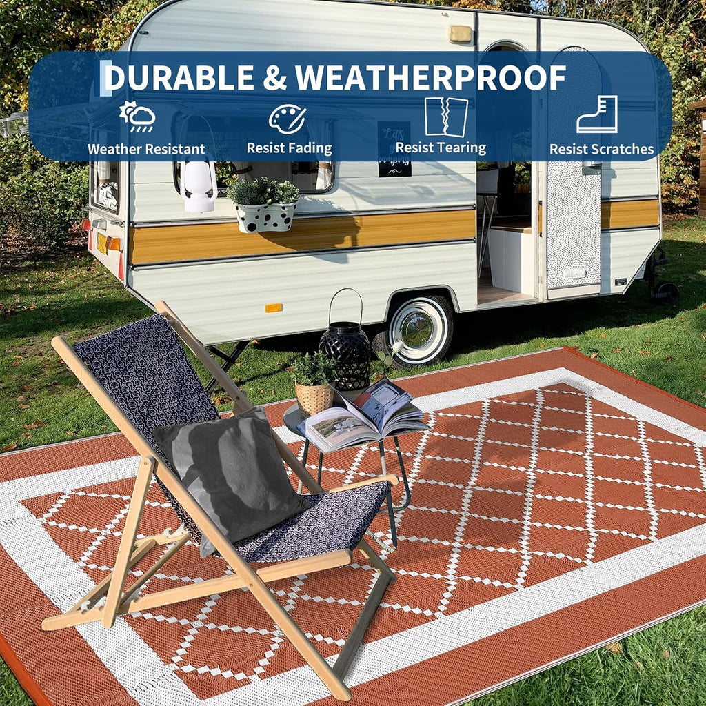 9x18 Ft Terracotta Reversible Outdoor Rug