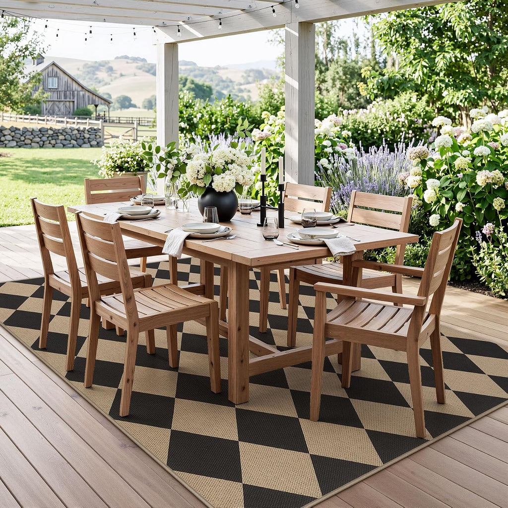 5x7 Black Checkered Jute Outdoor Rug