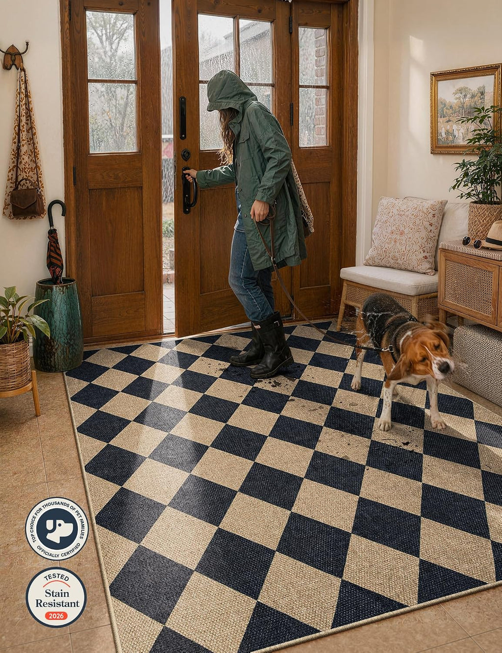 5x7 Black Checkered Jute Area Rug