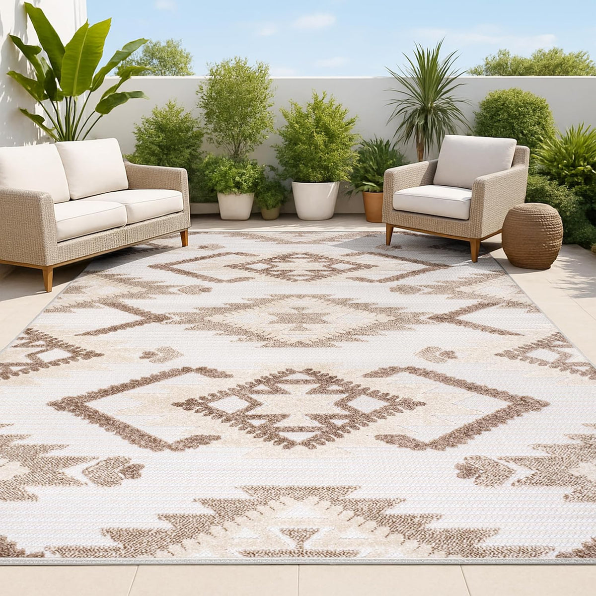 4X6 Brown‑Ivory Indoor‑Outdoor Area Rug