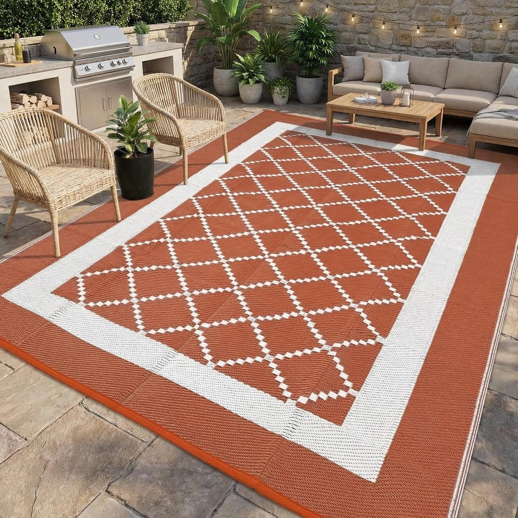 9x18 Ft Terracotta Reversible Outdoor Rug