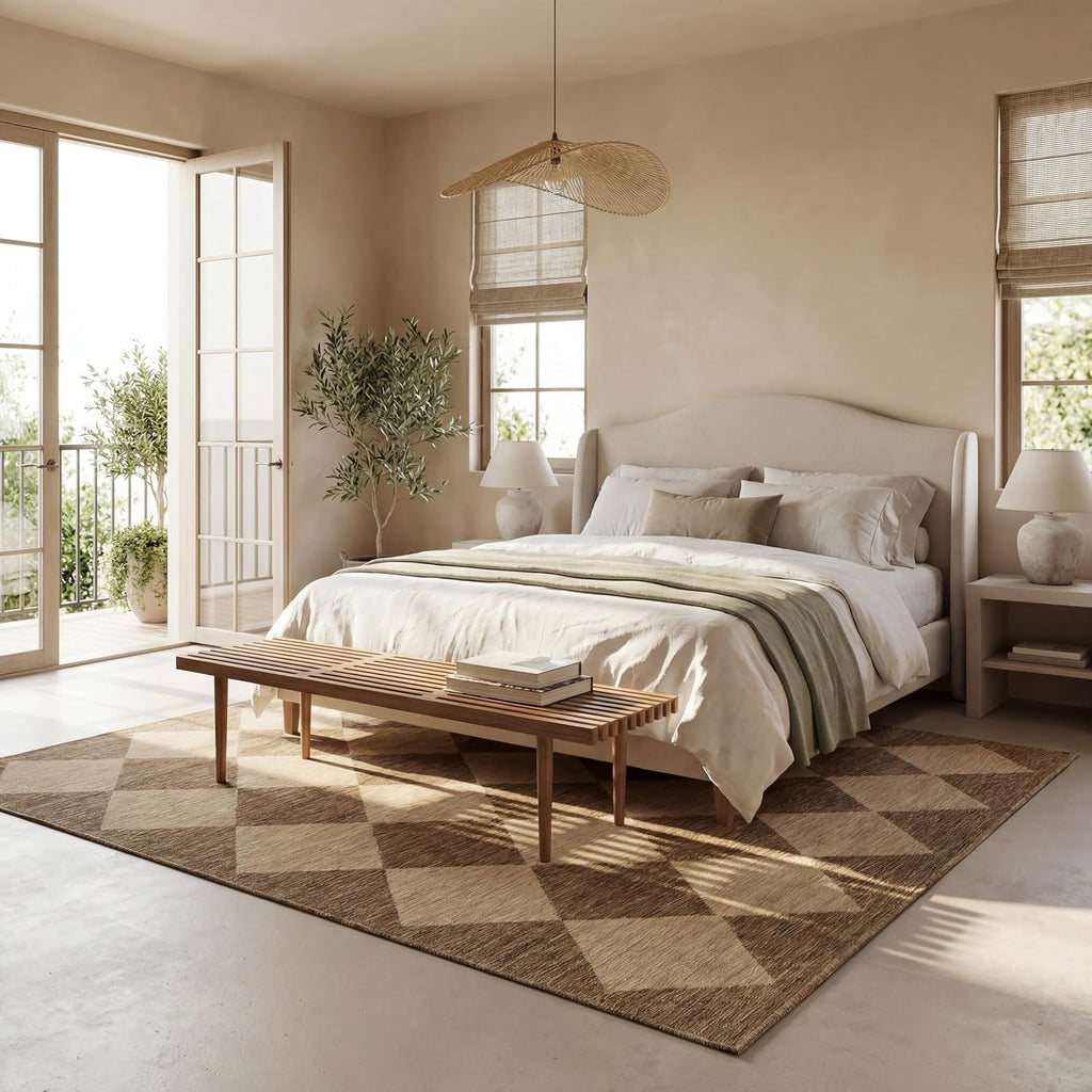 7'x9' Brown Trellis Indoor‑Outdoor Rug