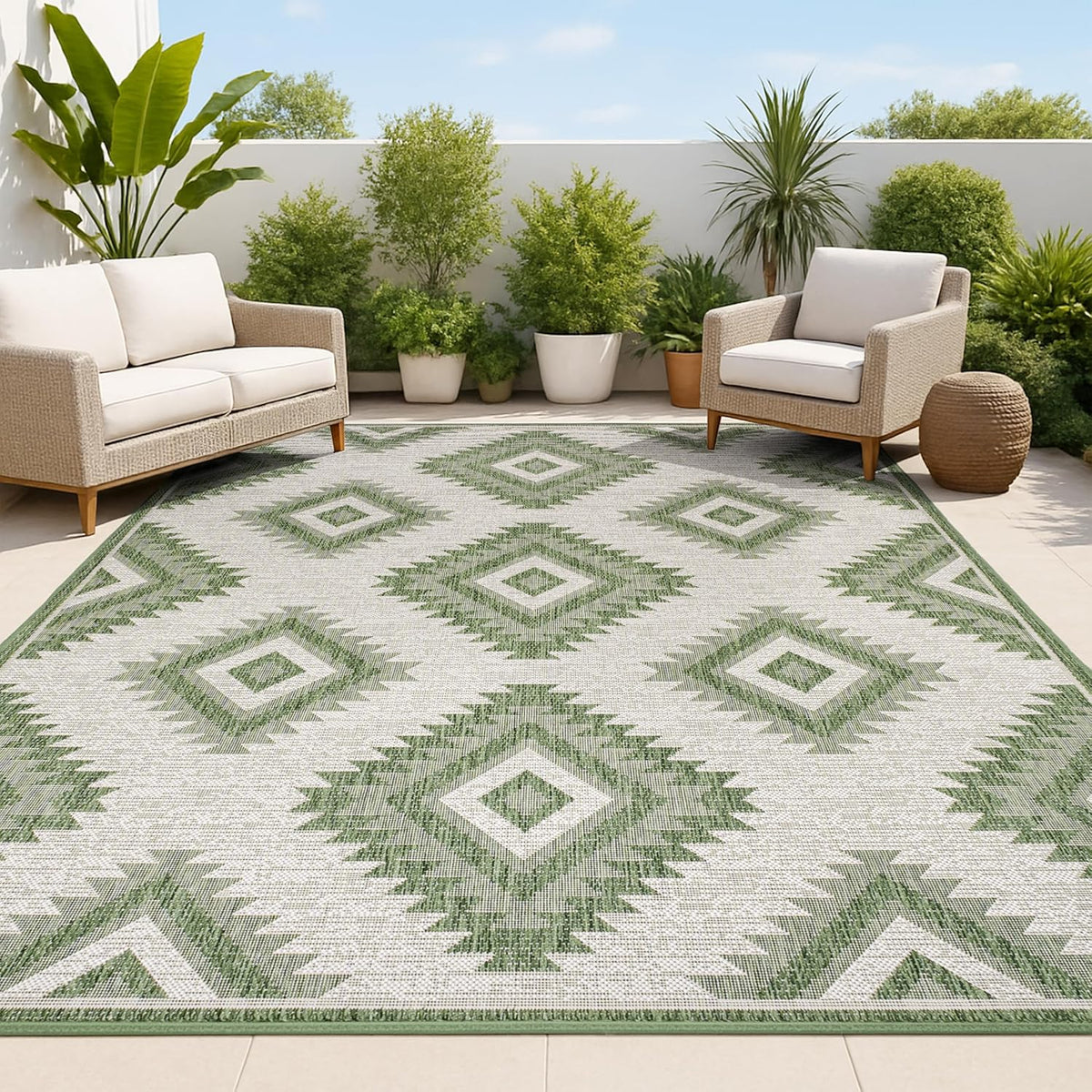 4X6 Green‑Cream Indoor‑Outdoor Area Rug