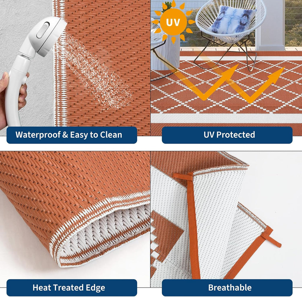 9x18 Ft Terracotta Reversible Outdoor Rug