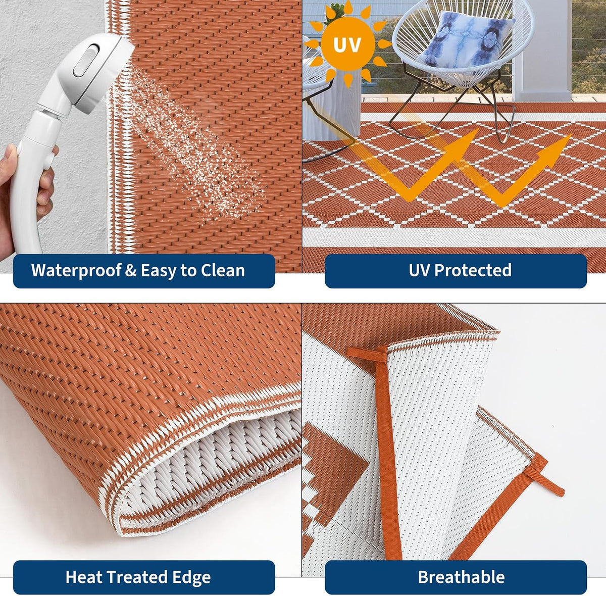 9x18 Ft Terracotta Reversible Outdoor Rug