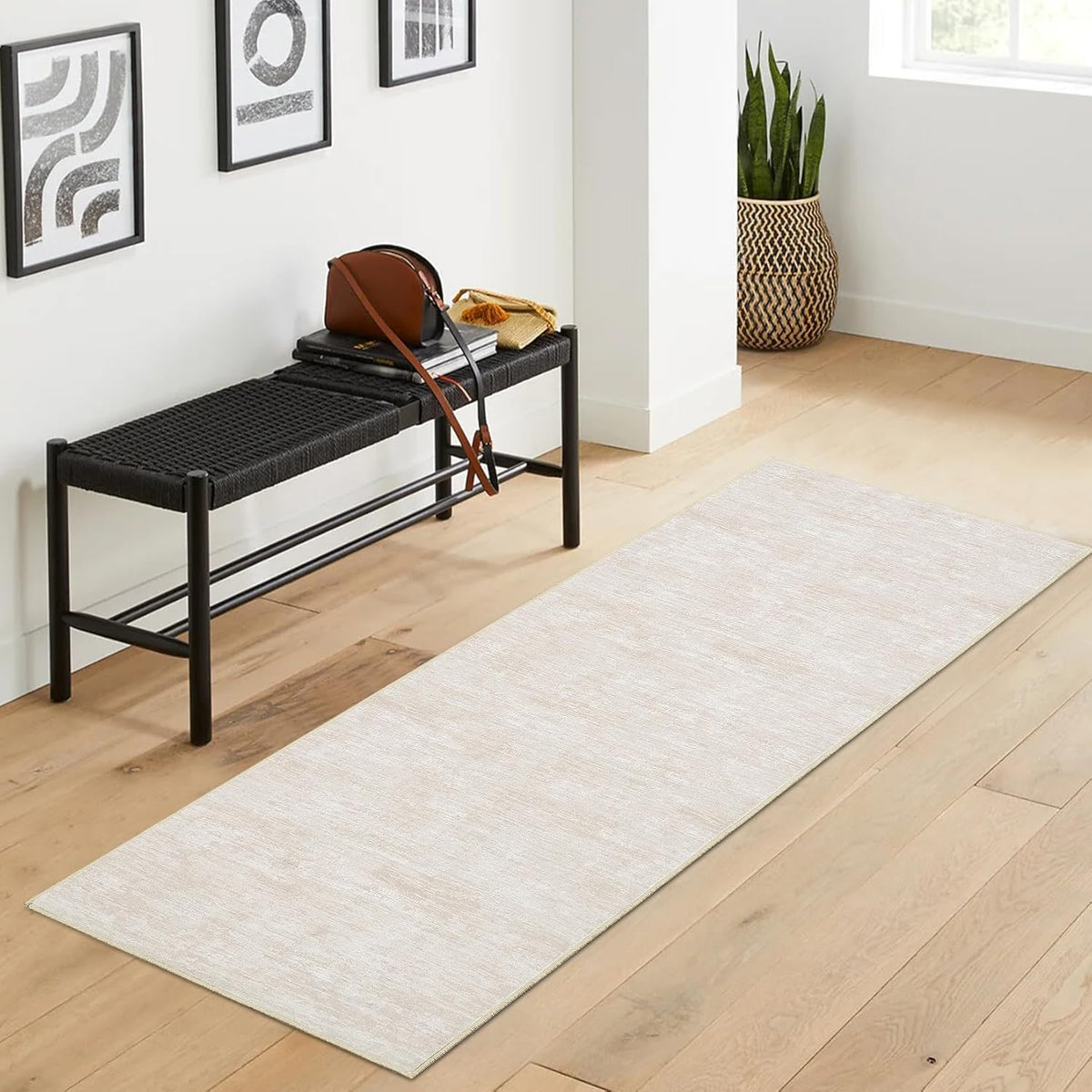 2x12 Ft Cream Non‑Slip Washable Runner Rug