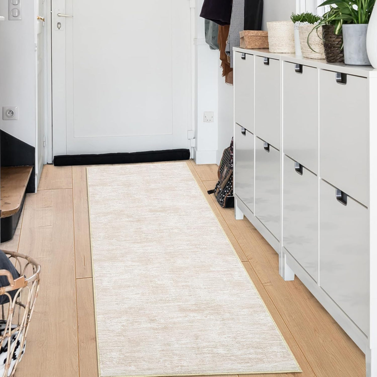 2x12 Ft Cream Non‑Slip Washable Runner Rug