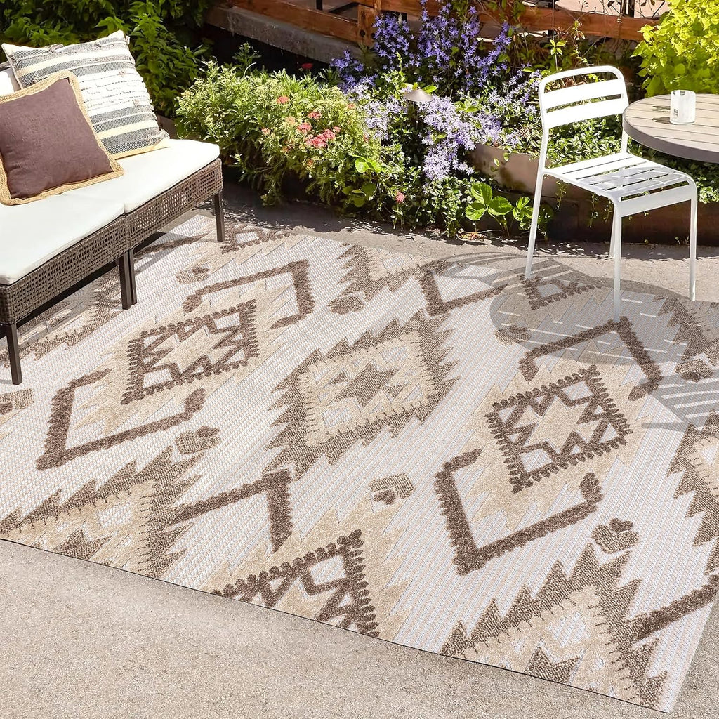 4X6 Brown‑Ivory Indoor‑Outdoor Area Rug