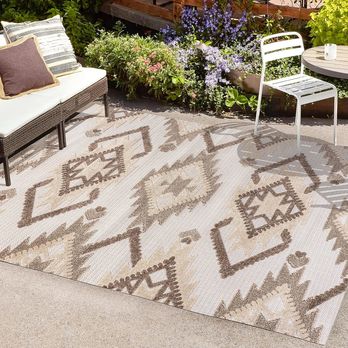 4X6 Brown‑Ivory Indoor‑Outdoor Area Rug