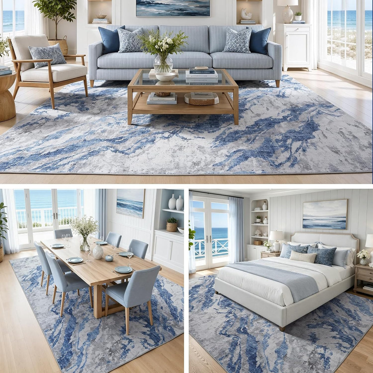 8×10 ft Modern Blue‑Grey Coastal Area Rug