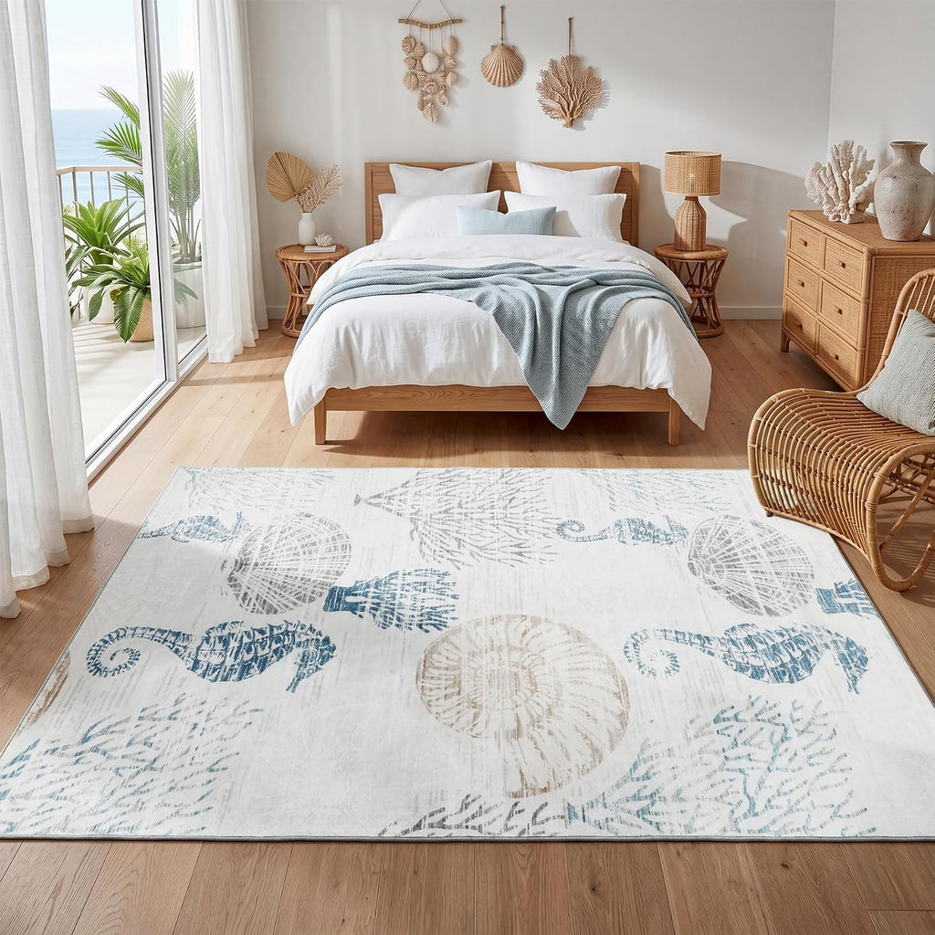 5×7 ft Boho Coastal Washable Area Rug