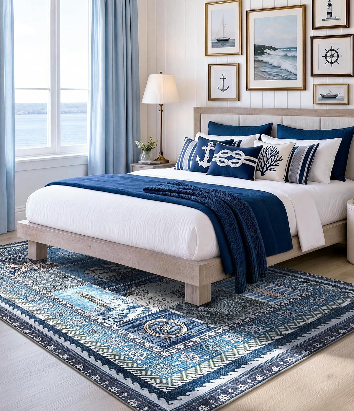 5×7 ft Vintage Nautical Coastal Area Rug