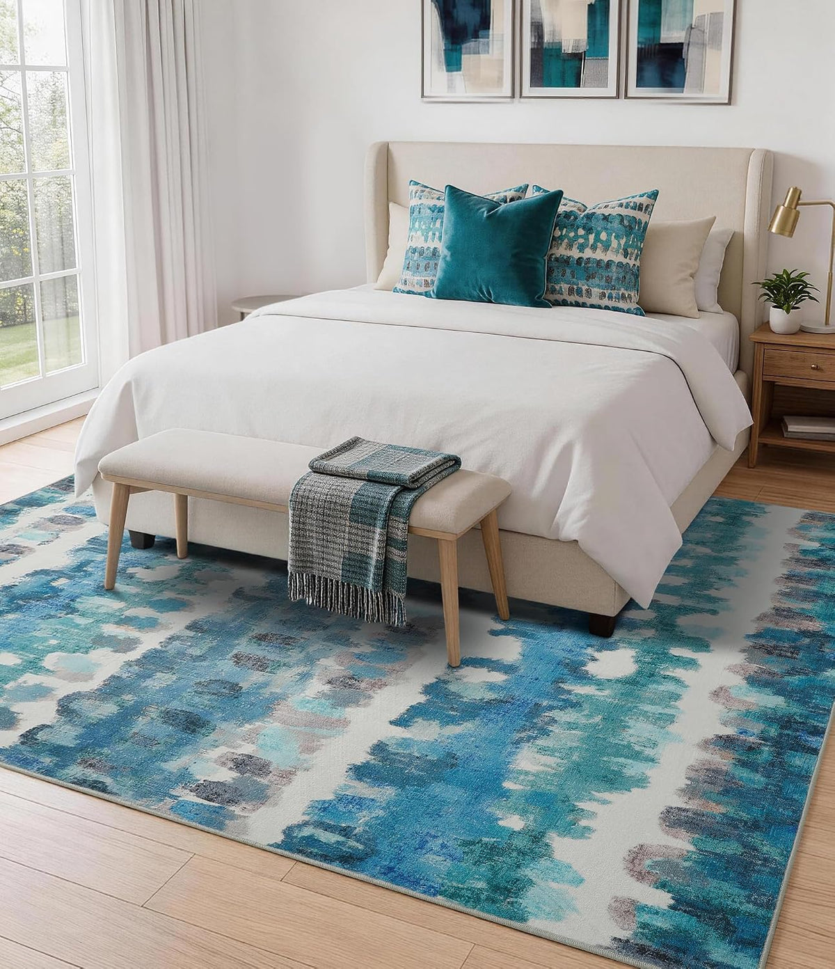 5x7 Washable Coastal Area Rug, Blue