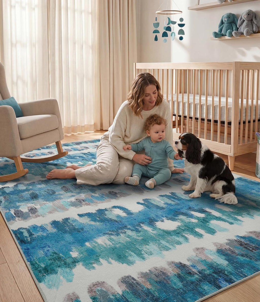 5x7 Washable Coastal Area Rug, Blue