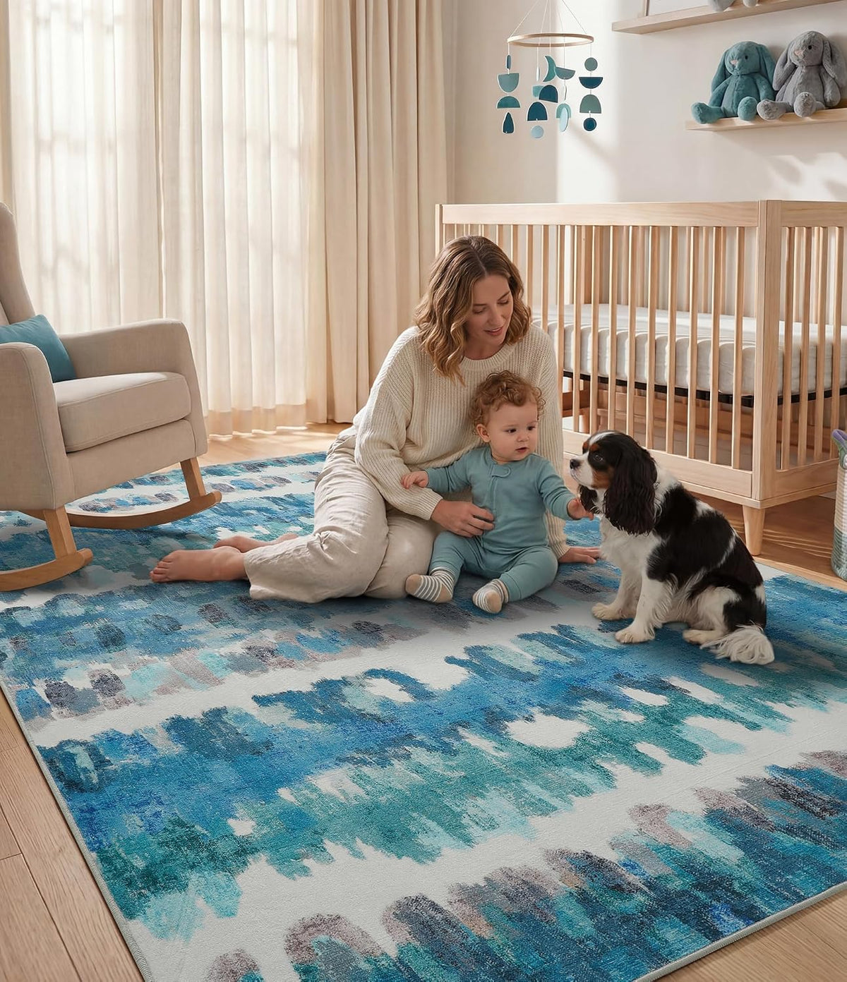 5x7 Washable Coastal Area Rug, Blue