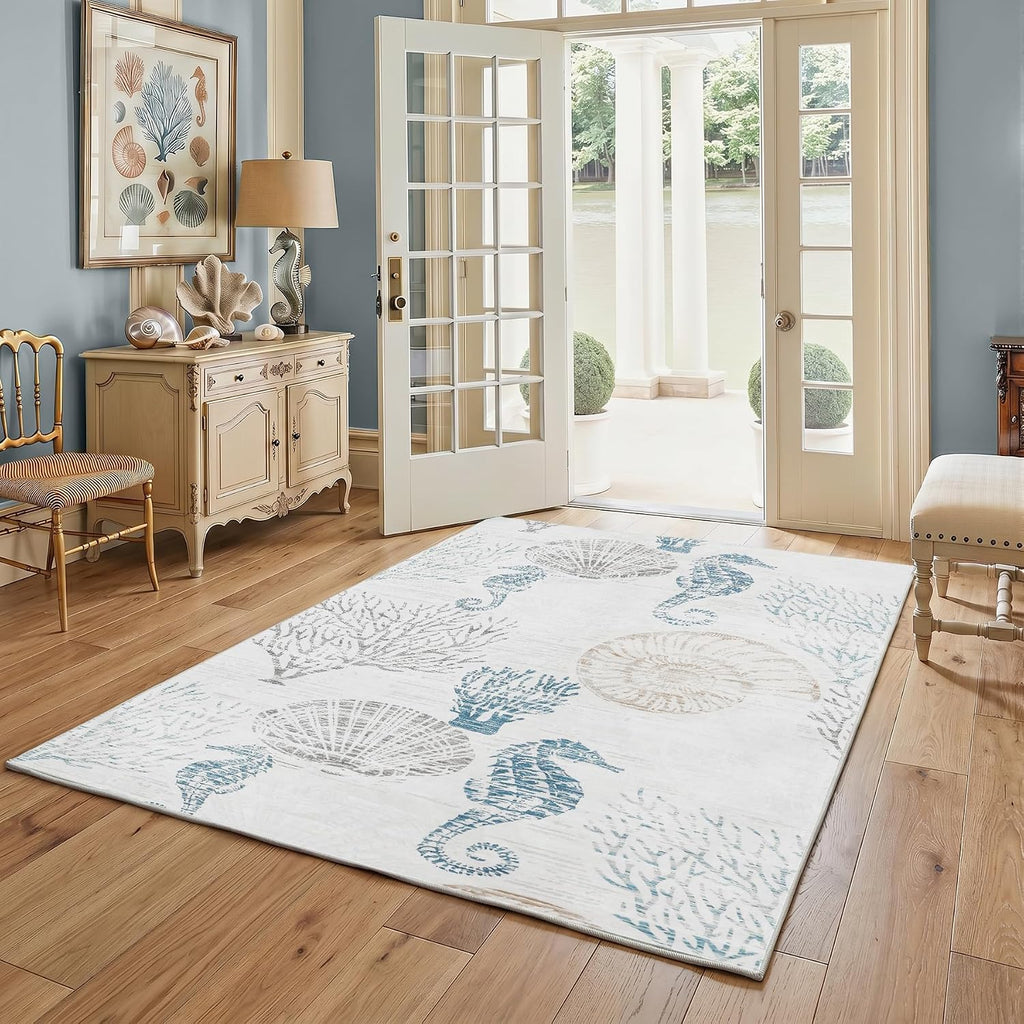 5×7 ft Boho Coastal Washable Area Rug