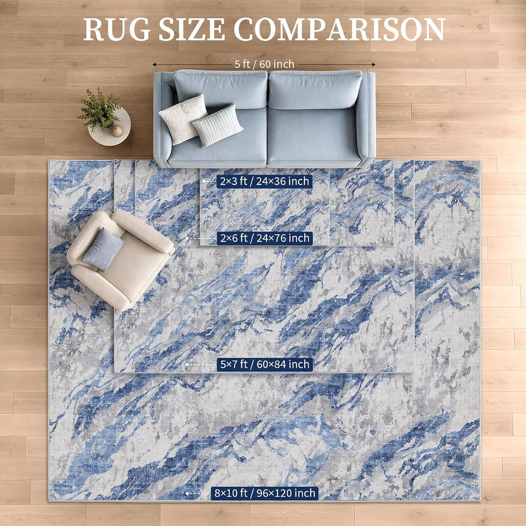 8×10 ft Modern Blue‑Grey Coastal Area Rug