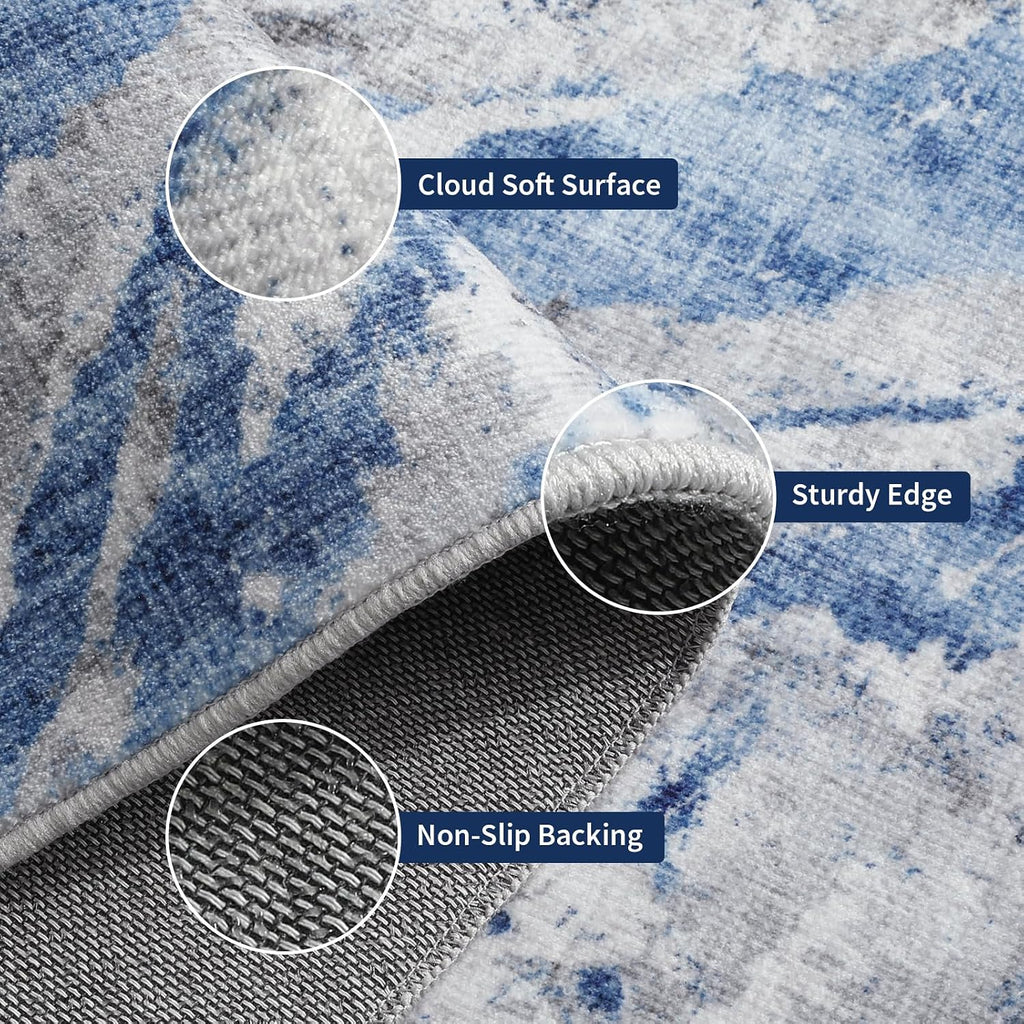 8×10 ft Modern Blue‑Grey Coastal Area Rug