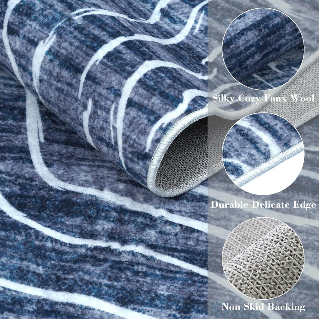 5×7 ft Abstract Blue Washable Area Rug