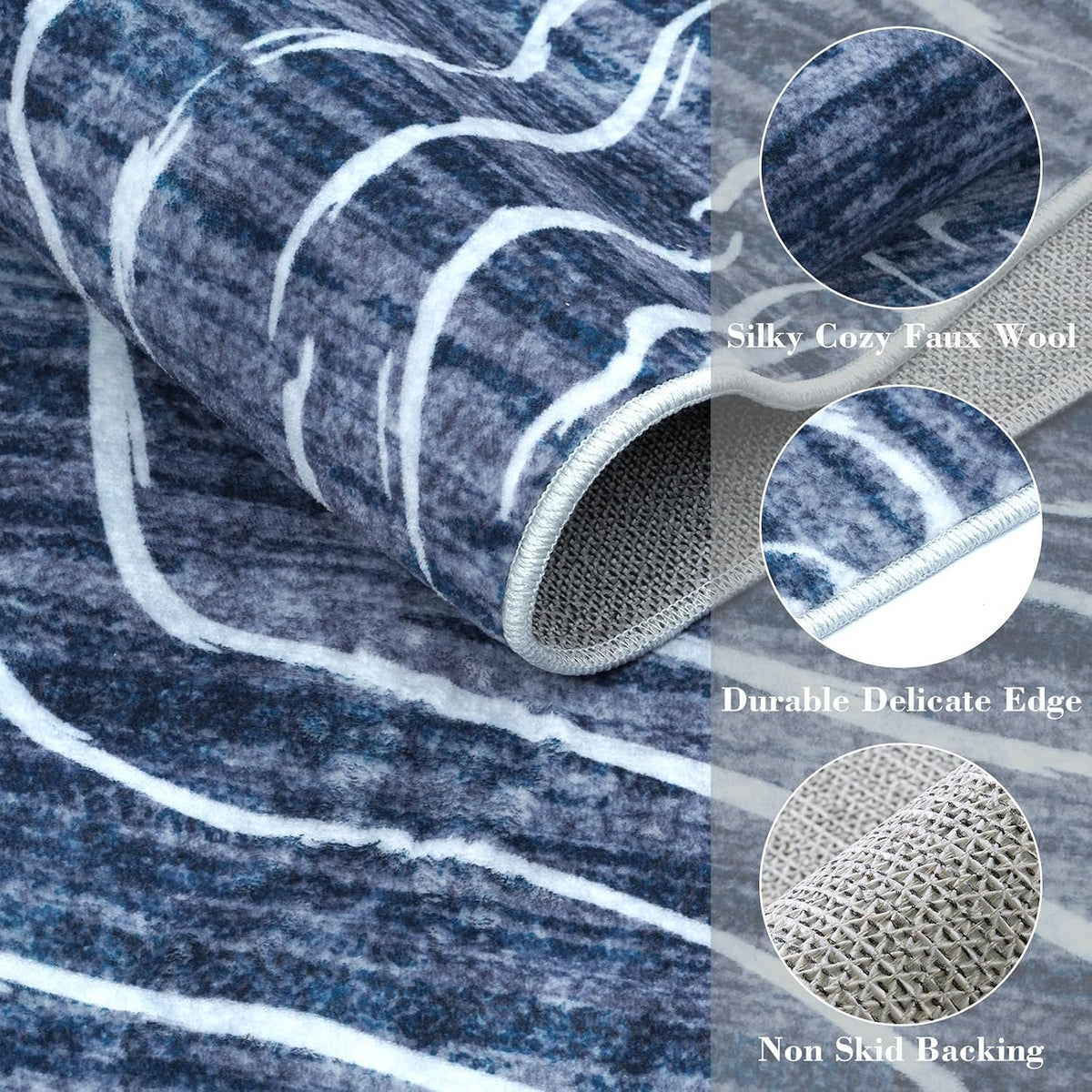5×7 ft Abstract Blue Washable Area Rug