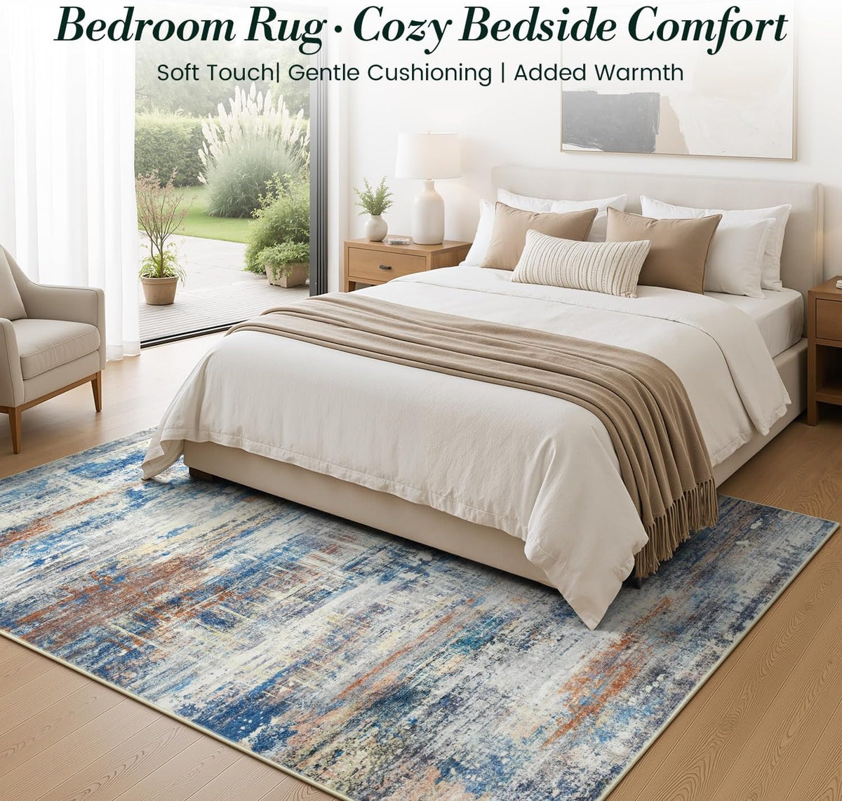 5×7 ft Slate‑Blue & Terracotta Washable Area Rug