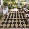 5x7 Black Checkered Jute Outdoor Rug