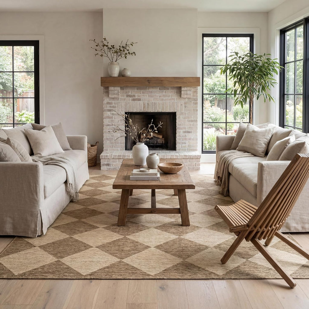 7'x9' Brown Trellis Indoor‑Outdoor Rug