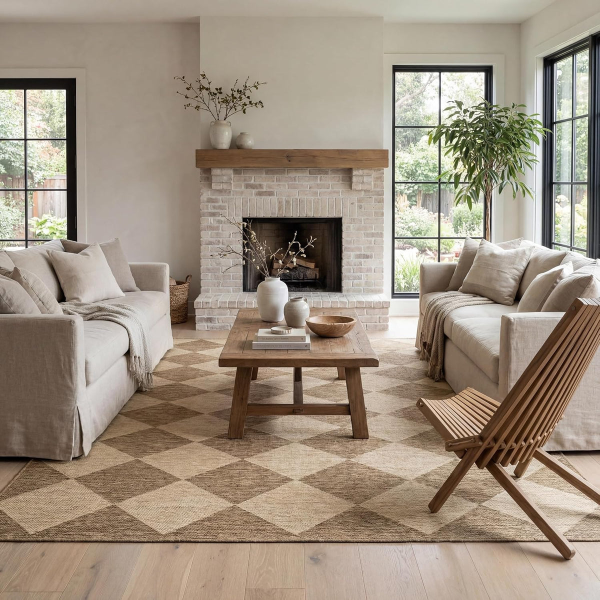 7'x9' Brown Trellis Indoor‑Outdoor Rug