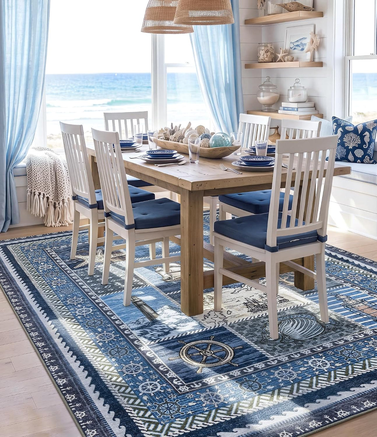 5×7 ft Vintage Nautical Coastal Area Rug