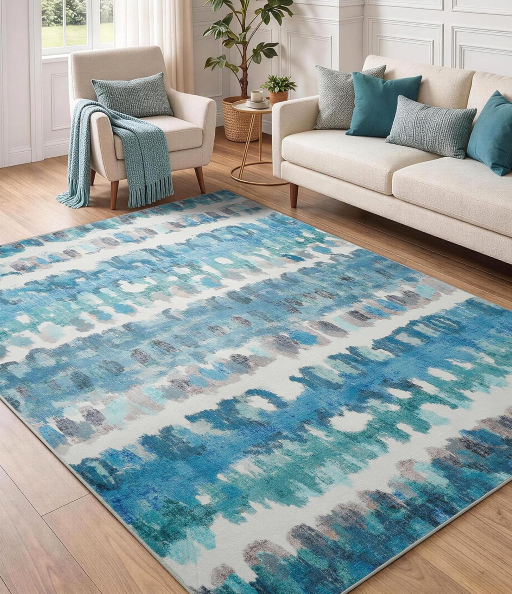 5x7 Washable Coastal Area Rug, Blue