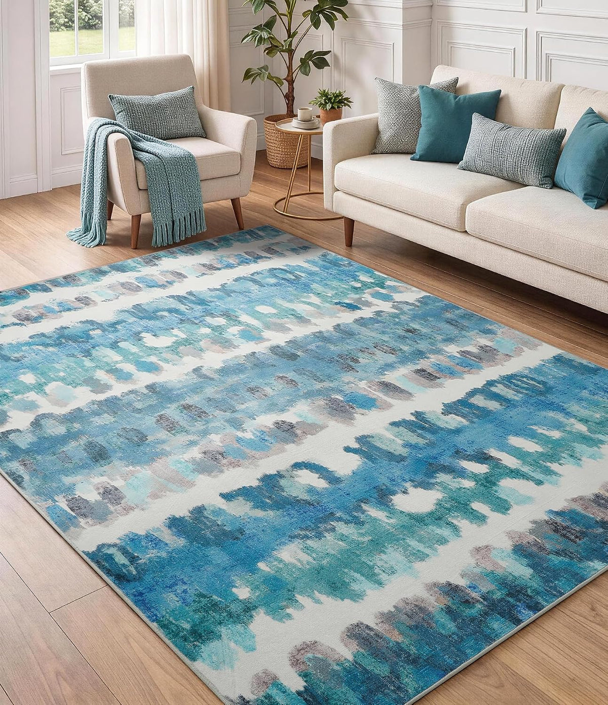 5x7 Washable Coastal Area Rug, Blue
