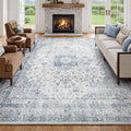 8×10 ft Vintage Blue Neutral Washable Area Rug