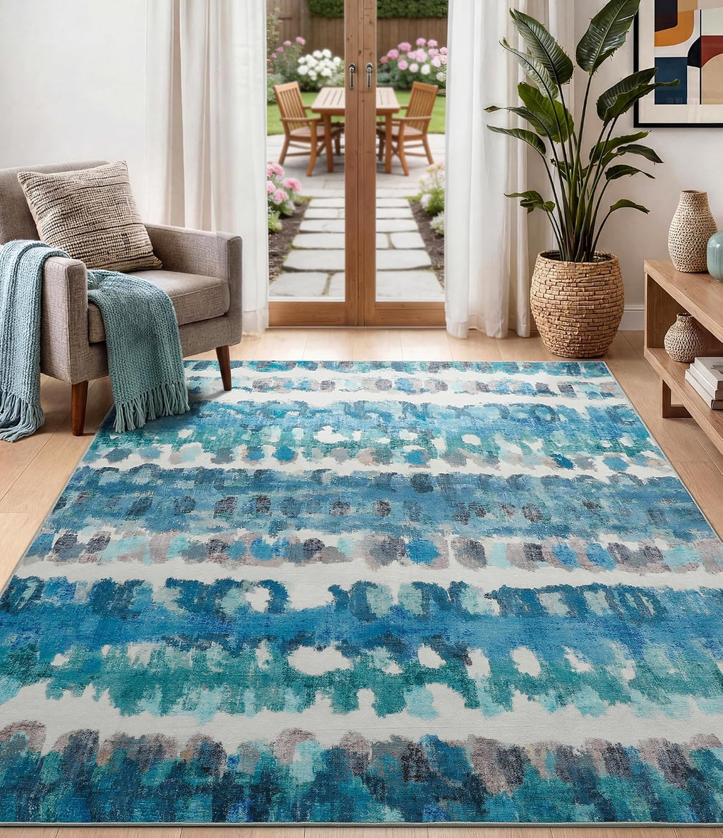 5x7 Washable Coastal Area Rug, Blue