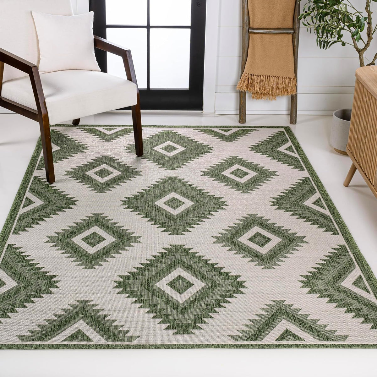 4X6 Green‑Cream Indoor‑Outdoor Area Rug